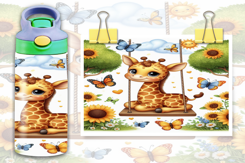 Giraffe On Swing 12oz - Kids Sippy Digital Download