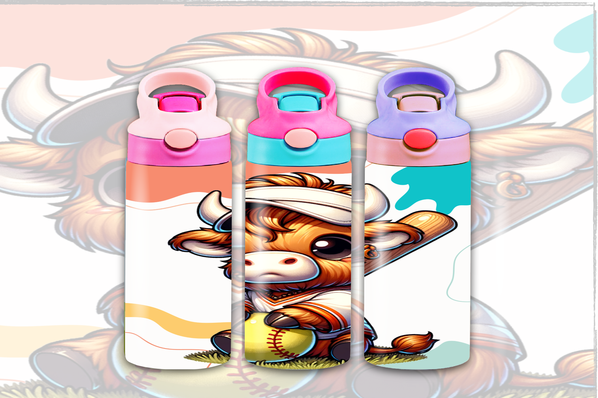 Highland Cow Softball Kids 12oz Sippy - Digital Download