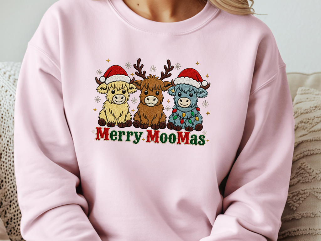 Merry MooMas Highland Cow Christmas DTF Transfer - Youth/Adult Direct To Film Transfer