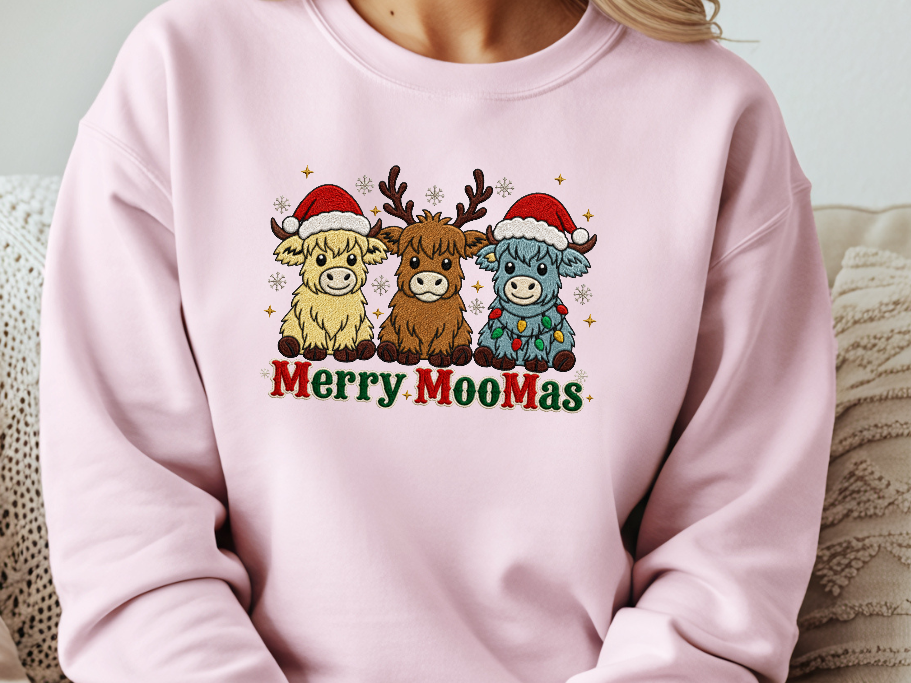 Merry MooMas Highland Cow Christmas DTF Transfer - Youth/Adult Direct To Film Transfer