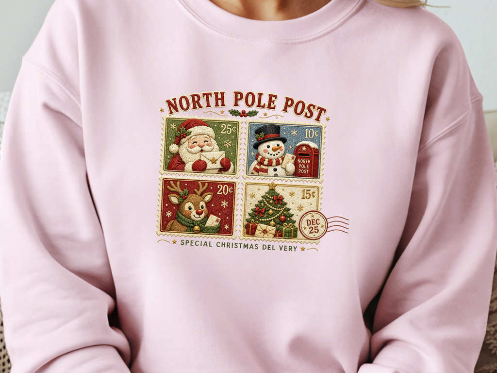 North Pole Postage Stamp Christmas DTF Transfer - Youth/Adult Direct To Film Transfer