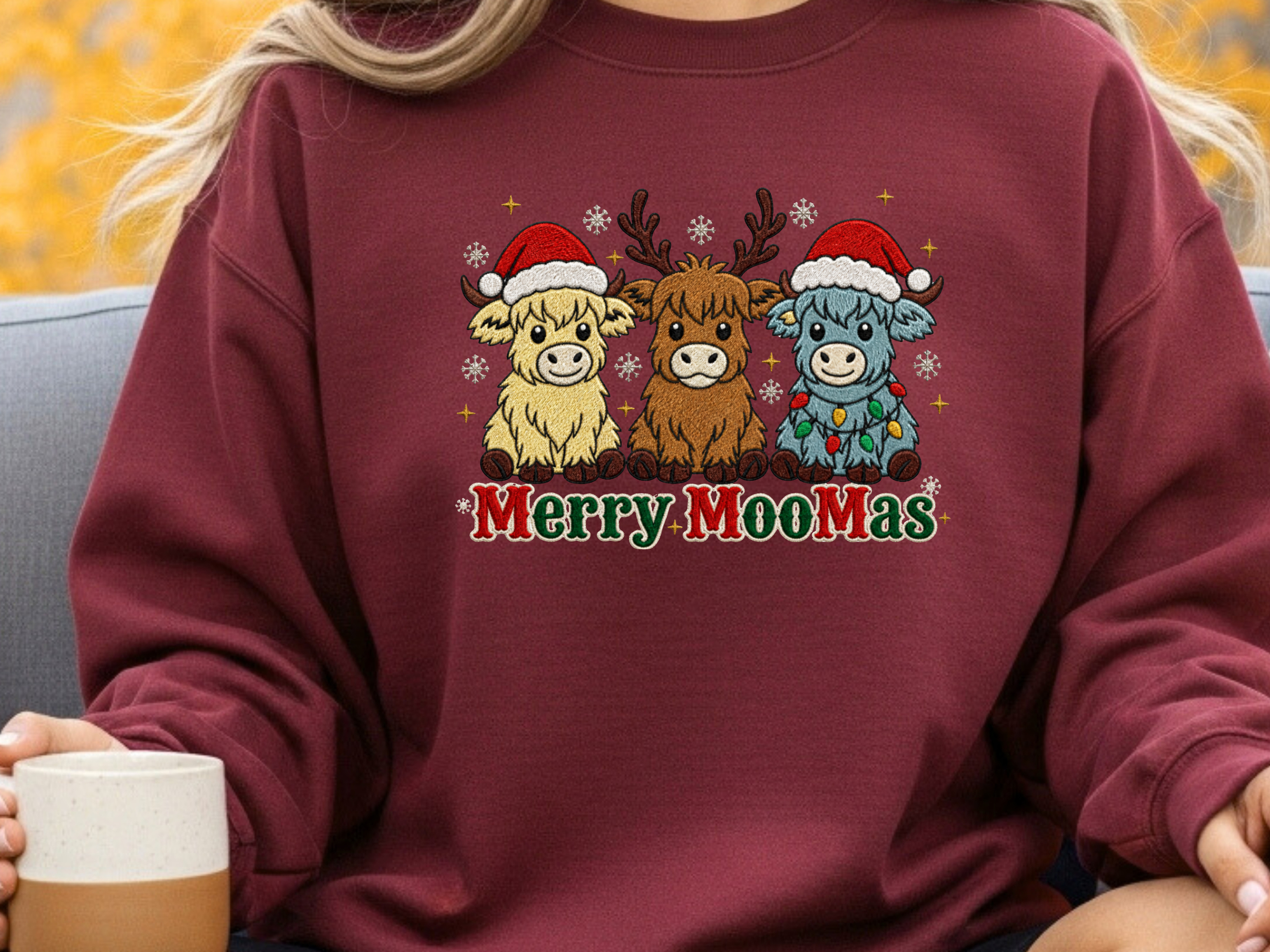Merry MooMas Highland Cow Christmas DTF Transfer - Youth/Adult Direct To Film Transfer