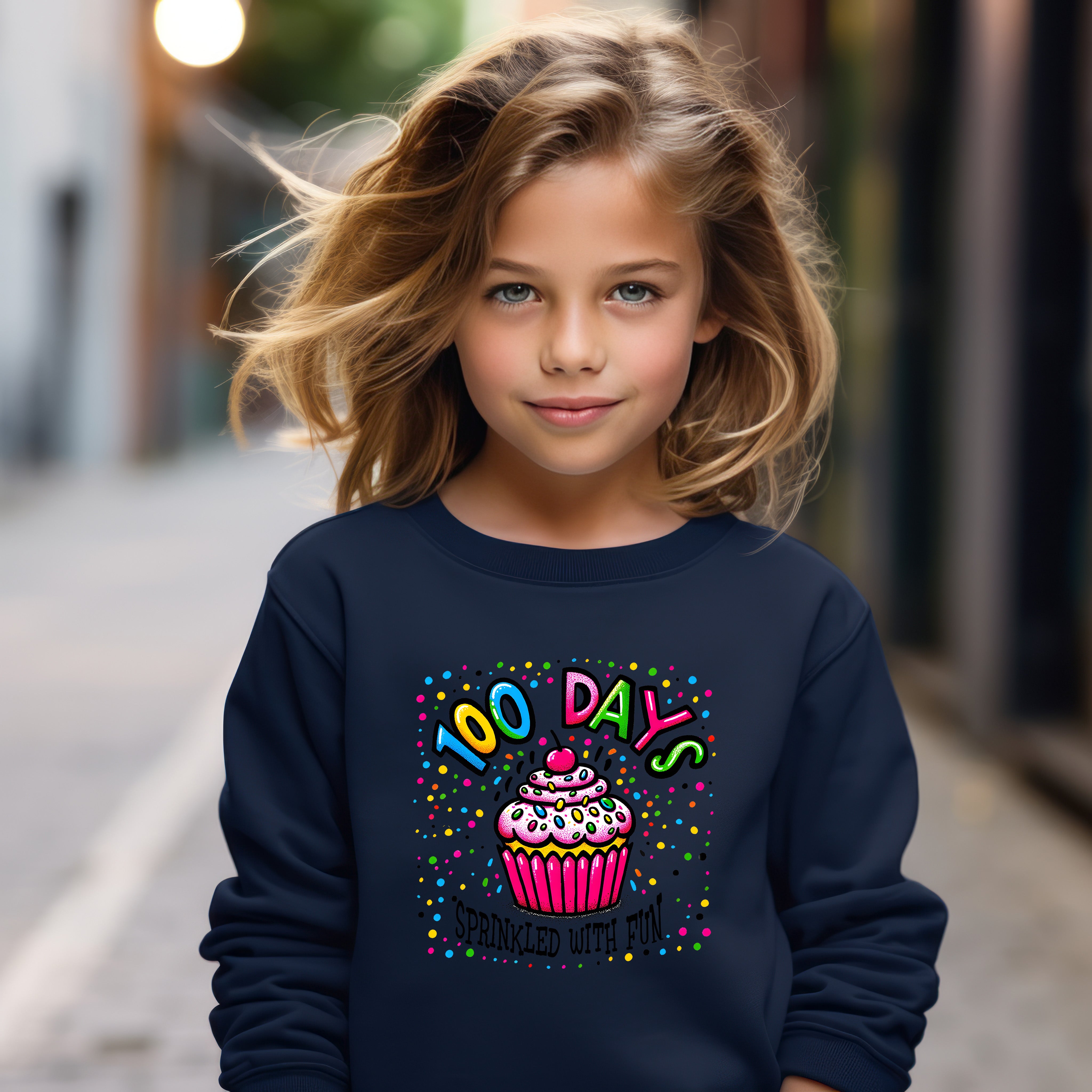 School - 100 Days Of School With Cupcake Youth Crewneck / Hoodie