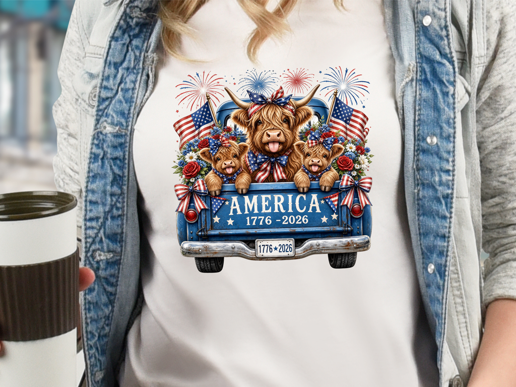Patriotic Highland Cow - Youth/Adult Direct To Film Transfer