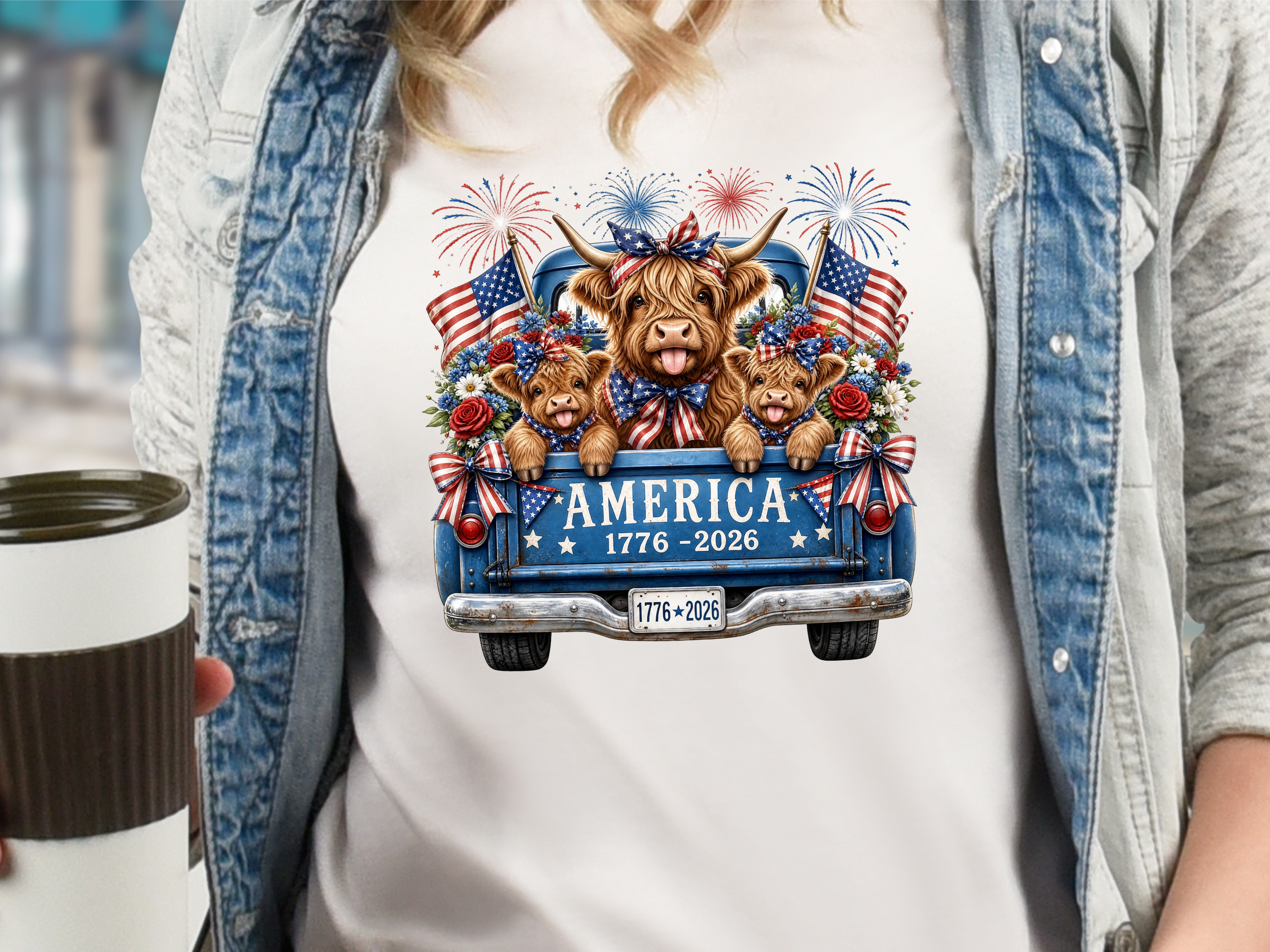 Patriotic Highland Cow - Youth/Adult Direct To Film Transfer
