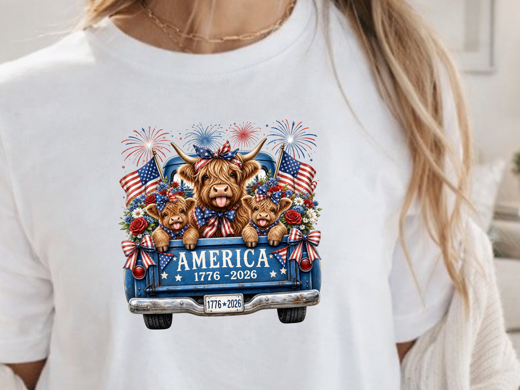 Patriotic Highland Cow - Youth/Adult Direct To Film Transfer
