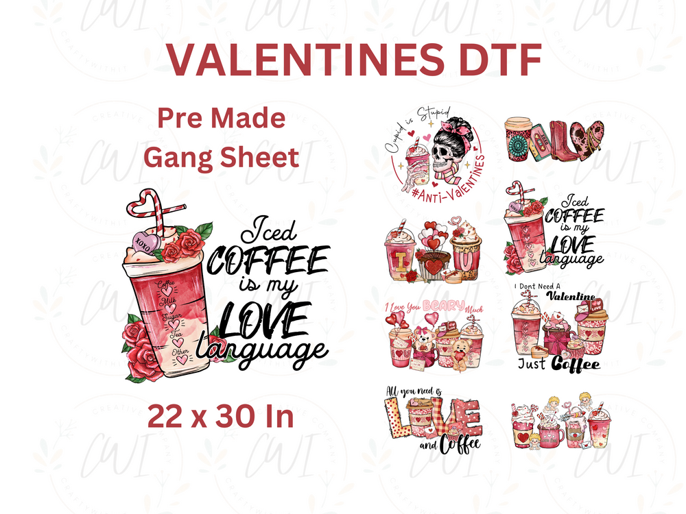 Valentines - Gang Sheet Iced Coffee - DTF Transfer