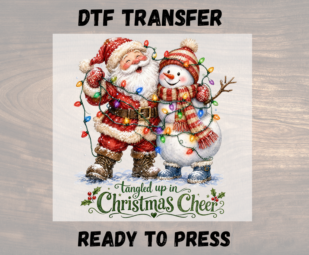 Tangled Up in Christmas Cheer Santa & Snowman - Youth/Adult Direct To Film Transfer