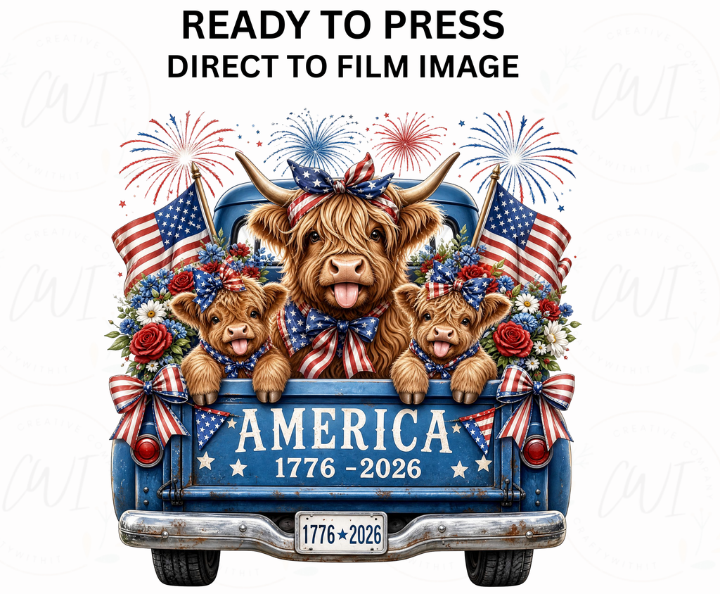 Patriotic Highland Cow - Youth/Adult Direct To Film Transfer