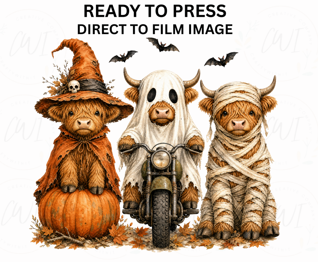 Halloween Highland Cow DTF Transfer - Youth/Adult Direct To Film Transfer