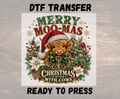 Merry Moo-Mas Highland Cow Christmas DTF Transfer - Youth/Adult Direct To Film Transfer