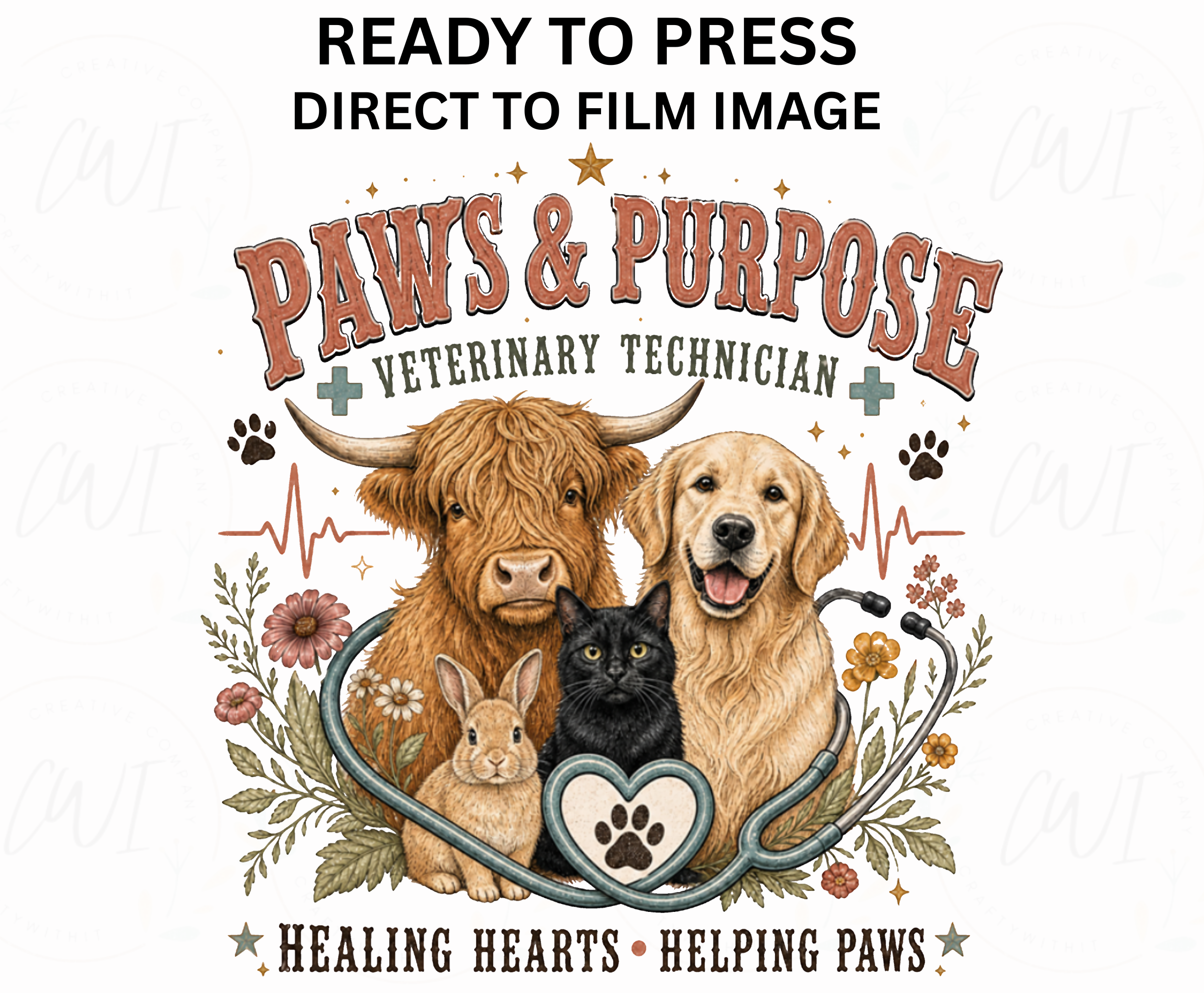 Paws & Purpose Veterinary Technician DTF Transfer - Youth/Adult Direct To Film Transfer
