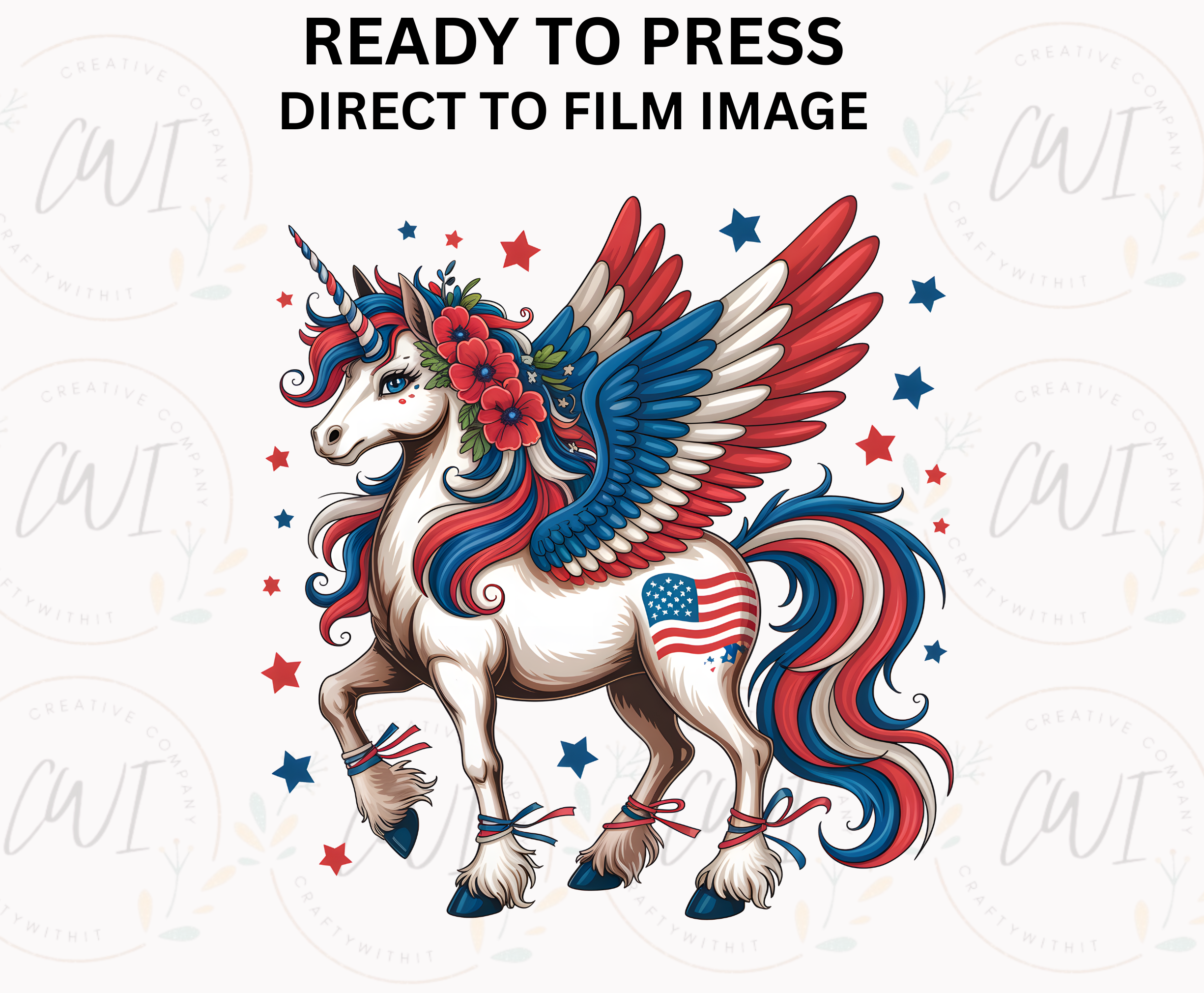 Patriotic Unicorn American Flag - Youth Direct To Film Transfer