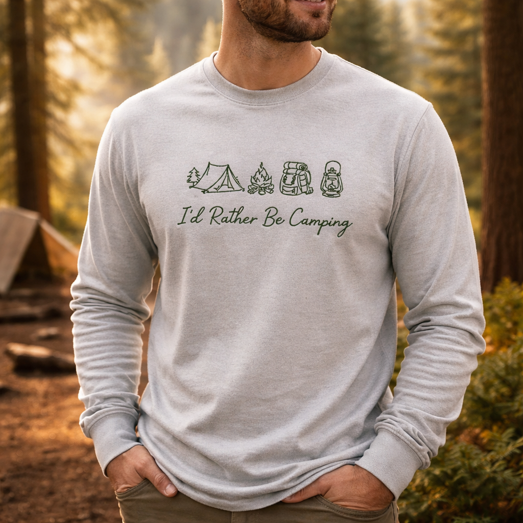 Rather Be Camping - Long Sleeve T-Shirt Adult Embroidery