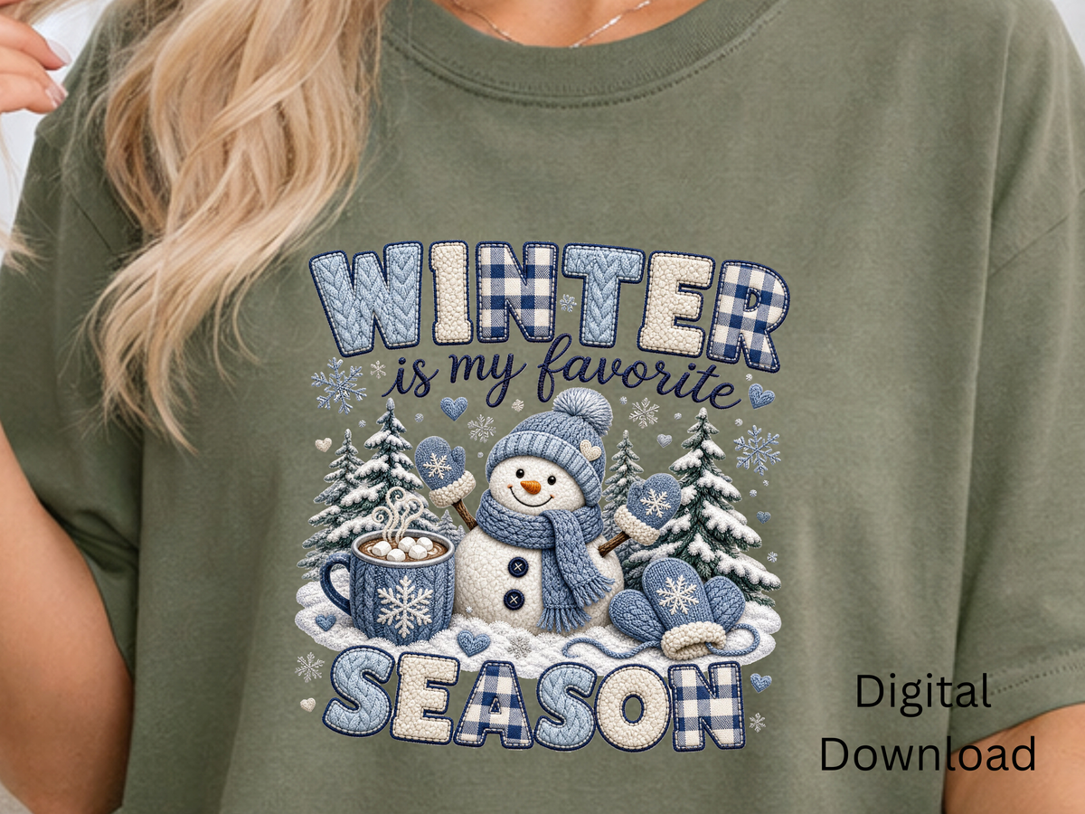 Winter Is My Favorite Season Blue Snowman - PNG Digital Download