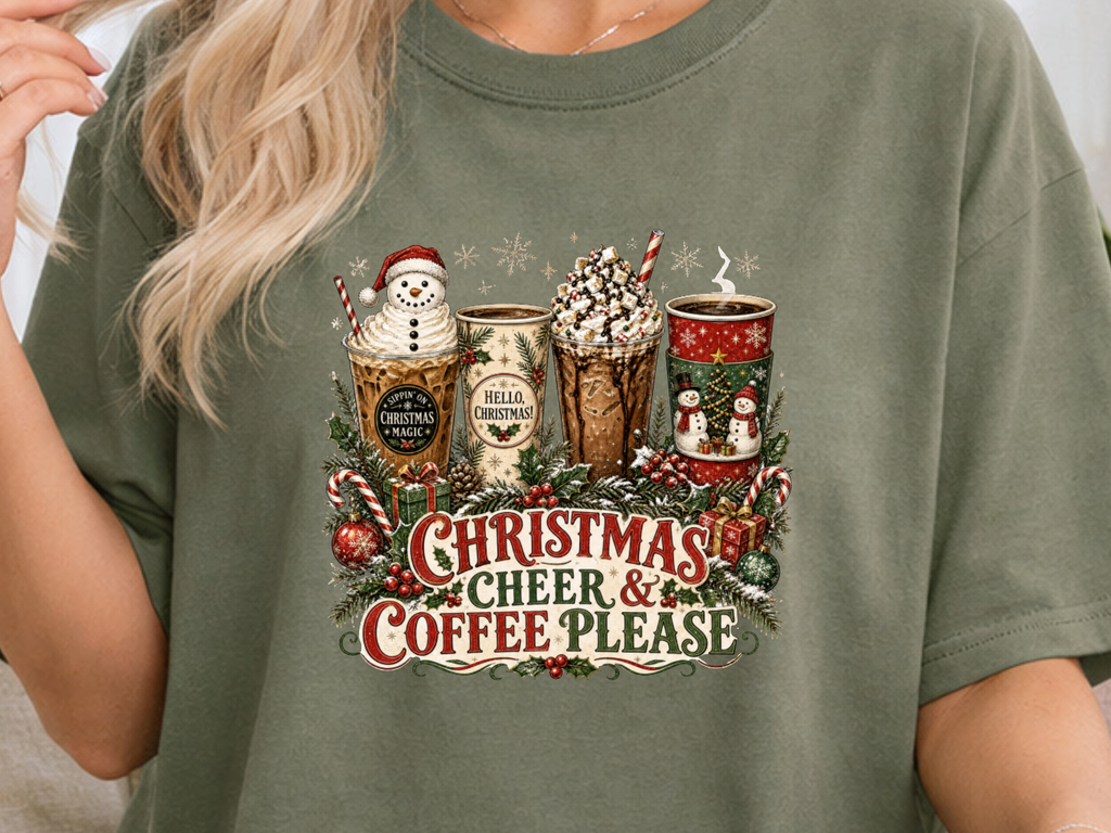 Christmas Cheer and Coffee Please DTF Transfer - Youth/Adult Direct To Film Transfer