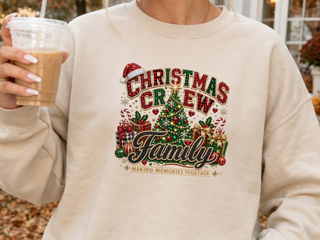 Christmas Crew Family Faux Rhinestone DTF Transfer - Youth/Adult Direct To Film Transfer (Copy)