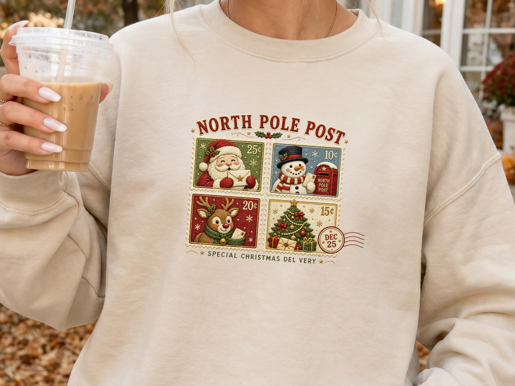 North Pole Postage Stamp Christmas DTF Transfer - Youth/Adult Direct To Film Transfer