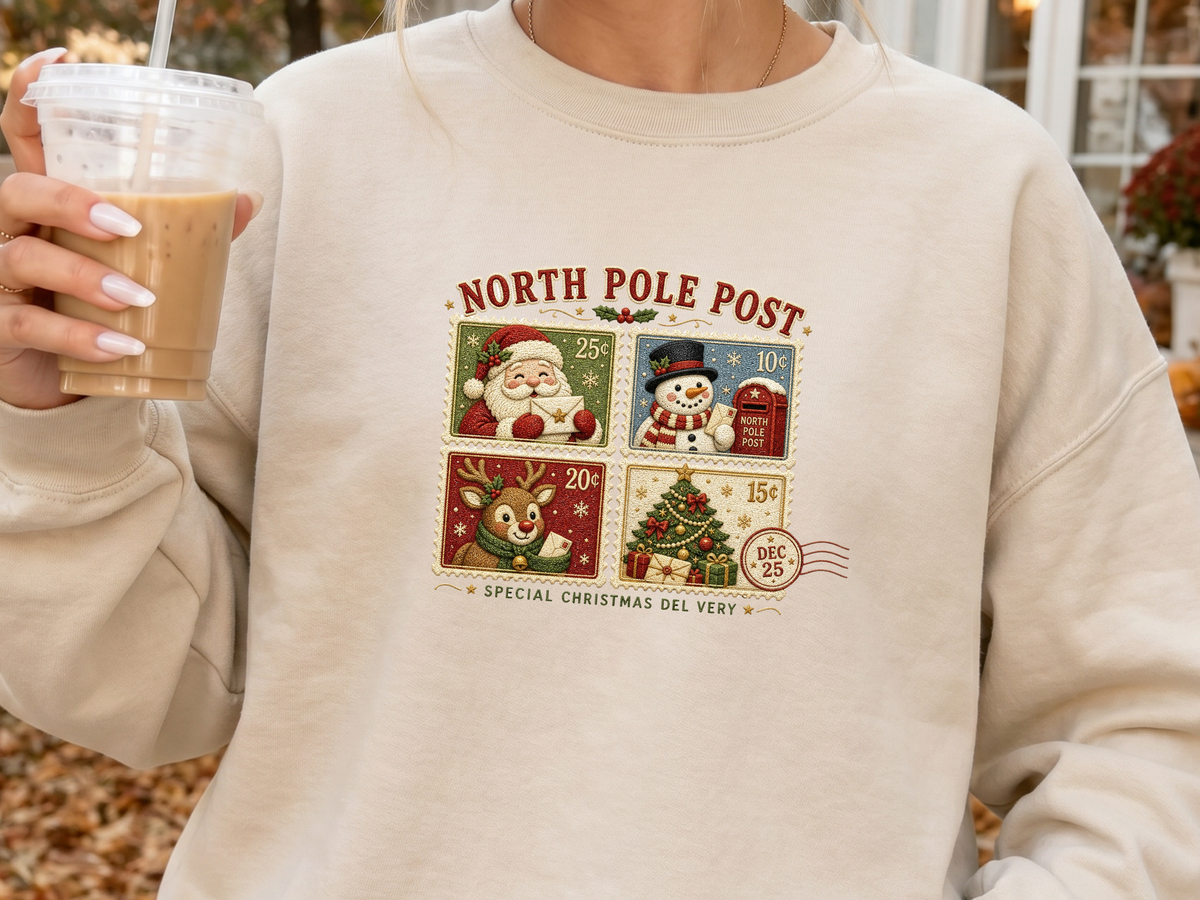 North Pole Postage Stamp Christmas DTF Transfer - Youth/Adult Direct To Film Transfer