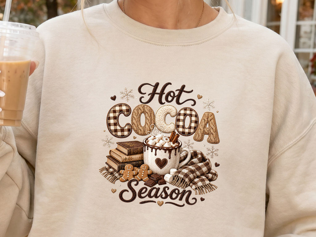 Hot Cocoa Season Cozy Winter Faux Embroidery - Youth/Adult Direct To Film Transfer