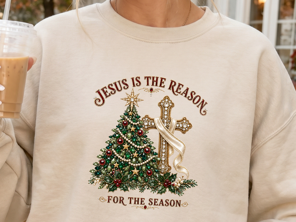 Jesus Is the Reason for the Season Faux Rhinestone - Youth/Adult Direct To Film Transfer