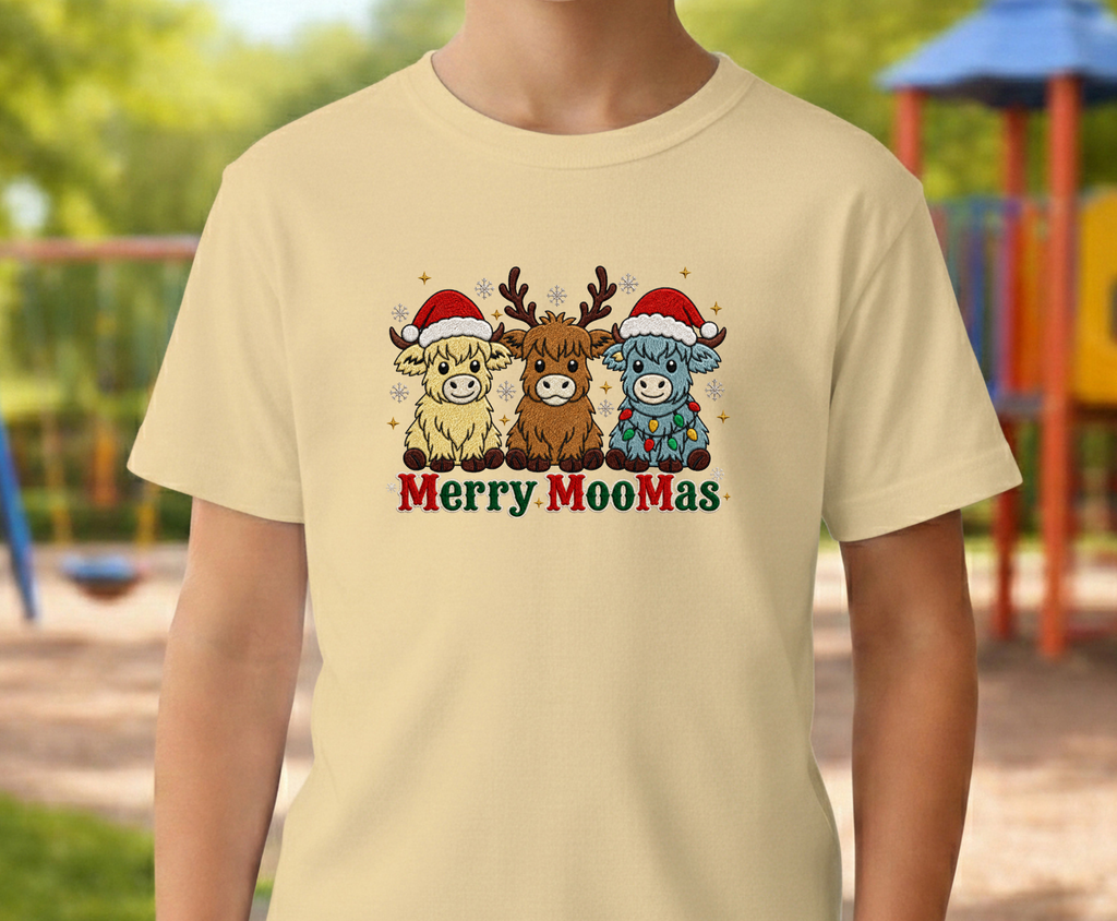 Merry MooMas Highland Cow Christmas DTF Transfer - Youth/Adult Direct To Film Transfer