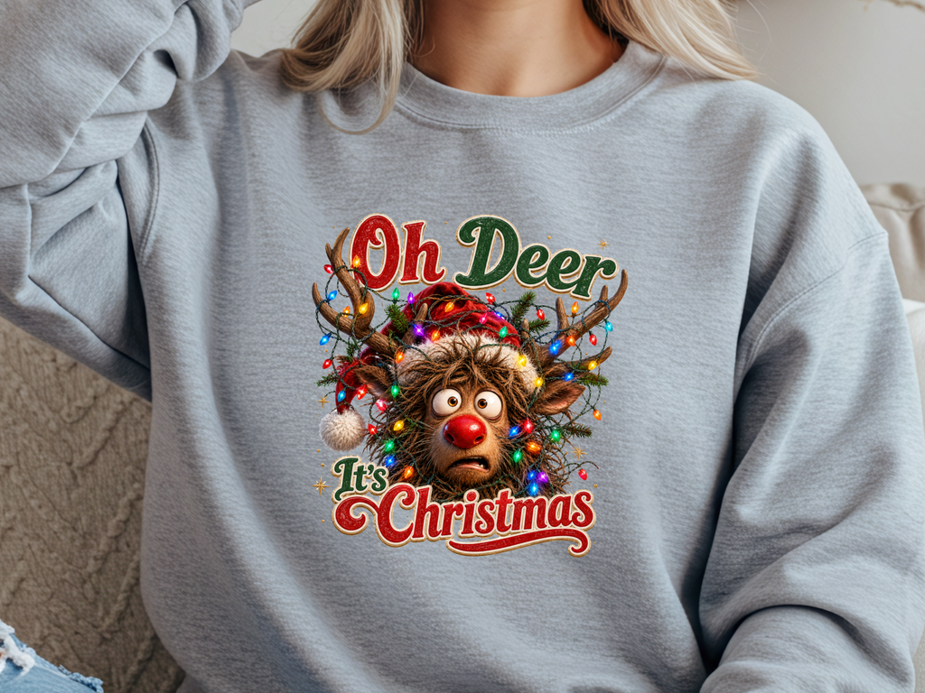 Oh Deer It’s Christmas Funny Reindeer DTF Transfer - Youth/Adult Direct To Film Transfer