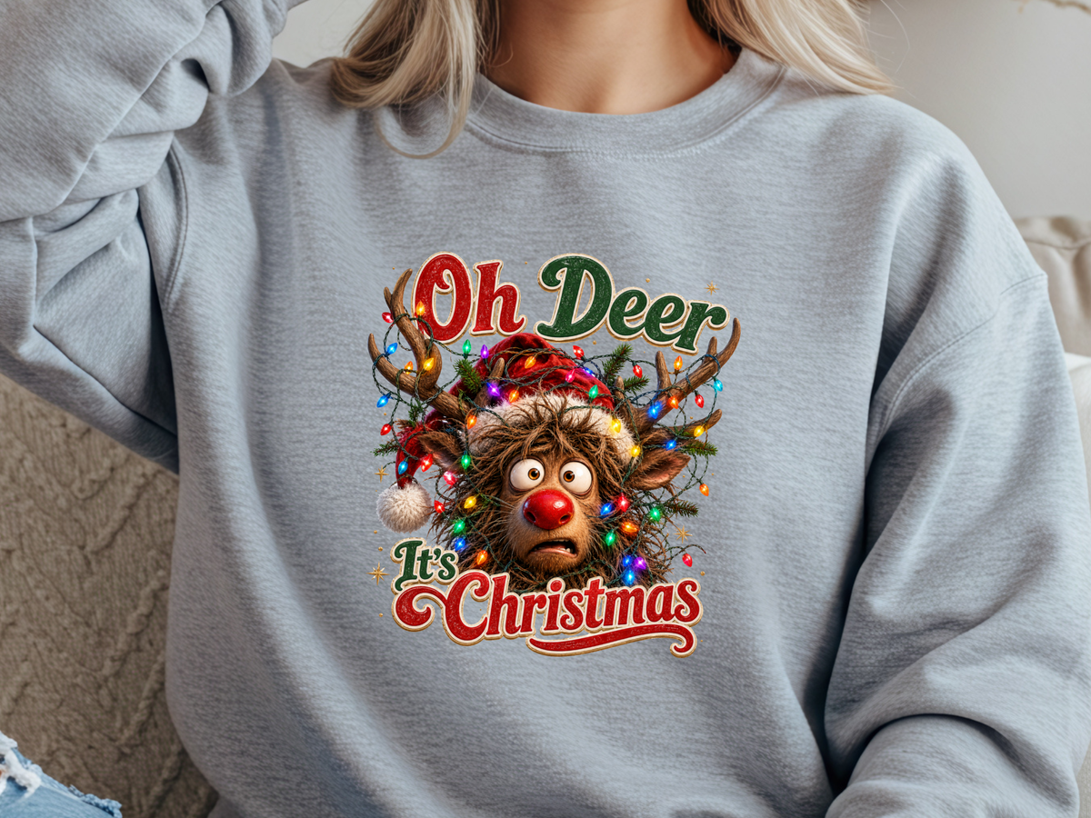 Oh Deer It’s Christmas Funny Reindeer DTF Transfer - Youth/Adult Direct To Film Transfer