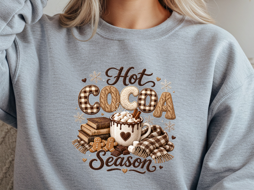 Hot Cocoa Season Cozy Winter Faux Embroidery - Youth/Adult Direct To Film Transfer