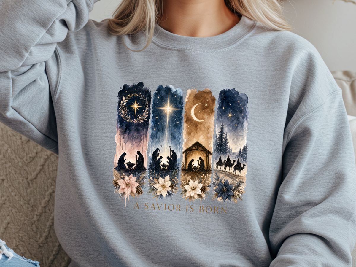 A Savior Is Born Nativity Christmas DTF Transfer - Youth/Adult Direct To Film Transfer