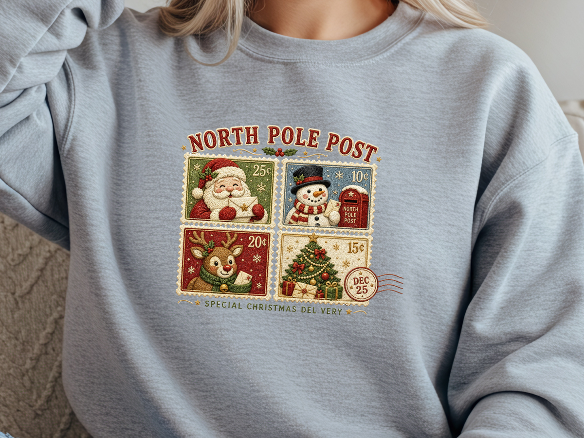 North Pole Postage Stamp Christmas DTF Transfer - Youth/Adult Direct To Film Transfer