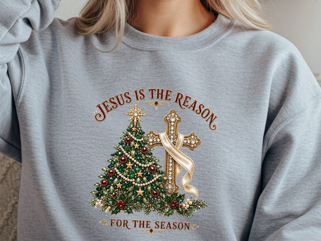 Jesus Is the Reason for the Season Faux Rhinestone - Youth/Adult Direct To Film Transfer