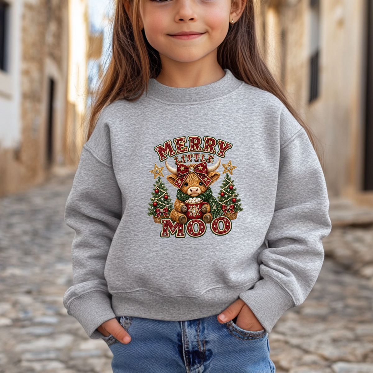 Merry Little Moo Christmas Highland Cow DTF Transfer - Youth/Adult Direct To Film Transfer (Copy)