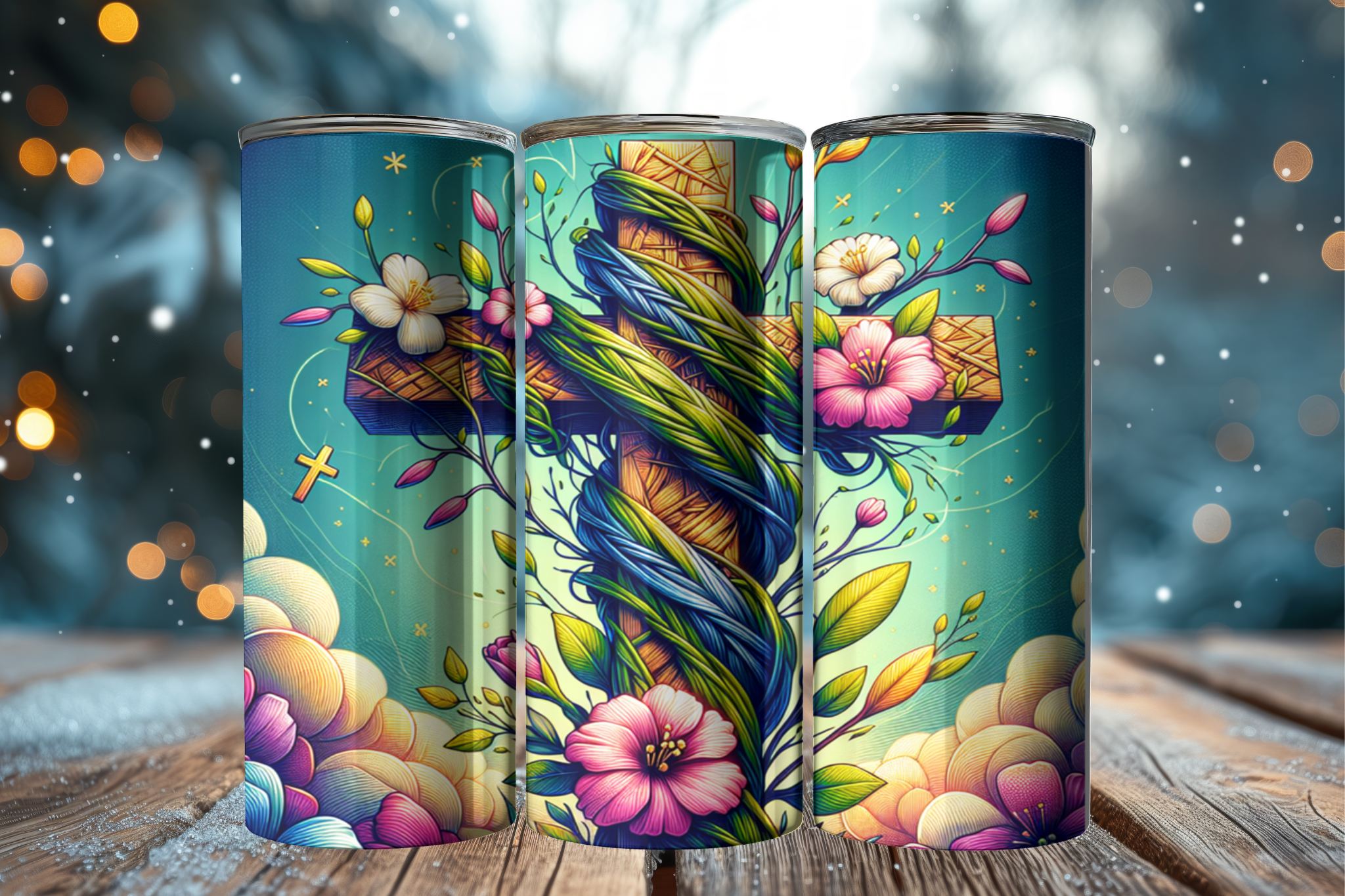 Cross With Flowers - Tumbler Digital Download