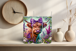 Load image into Gallery viewer, Highland Cow Purple Wildflower 2 Tumbler
