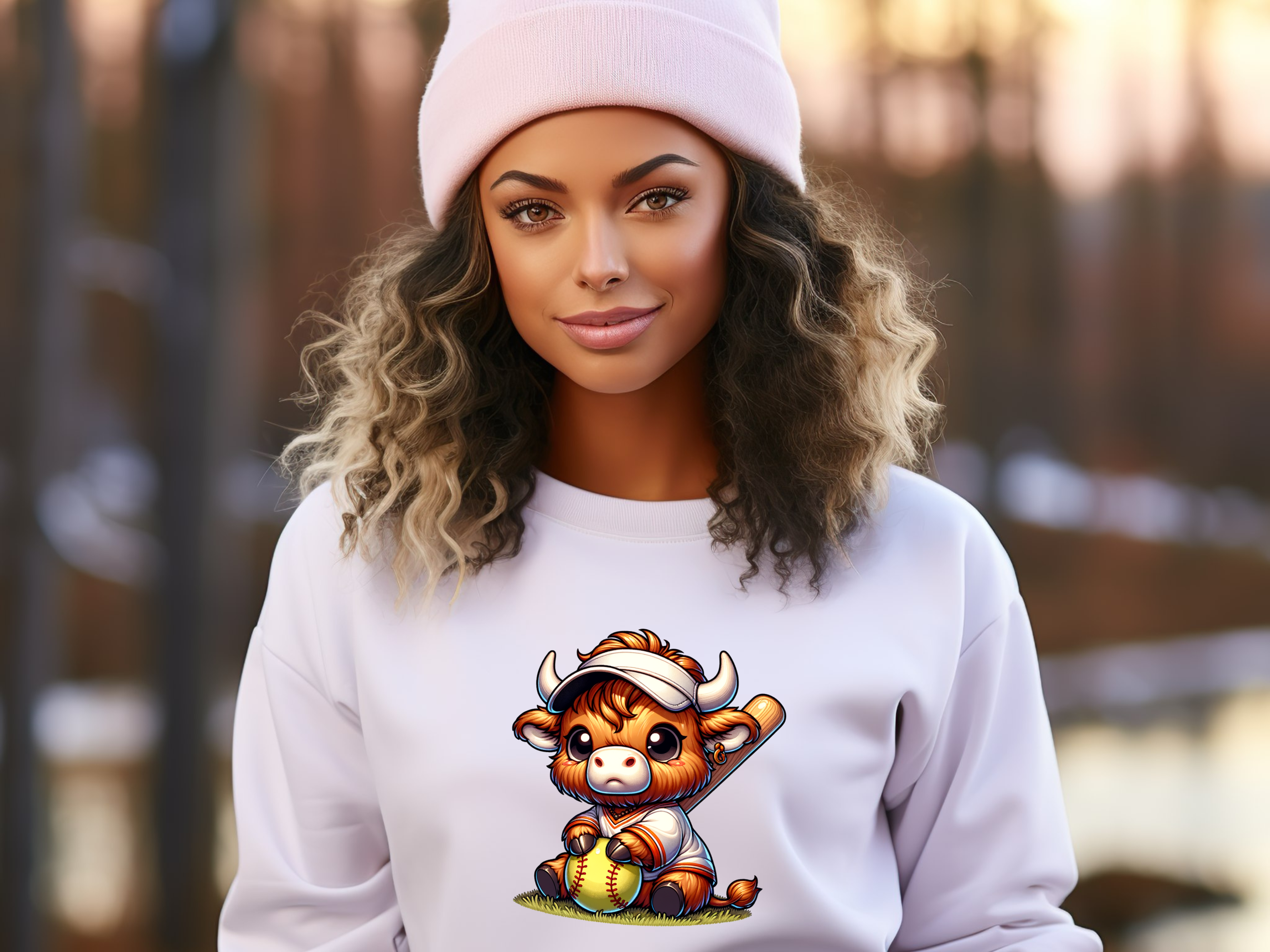 Highland Cow Softball Sublimation - PNG Digital Download