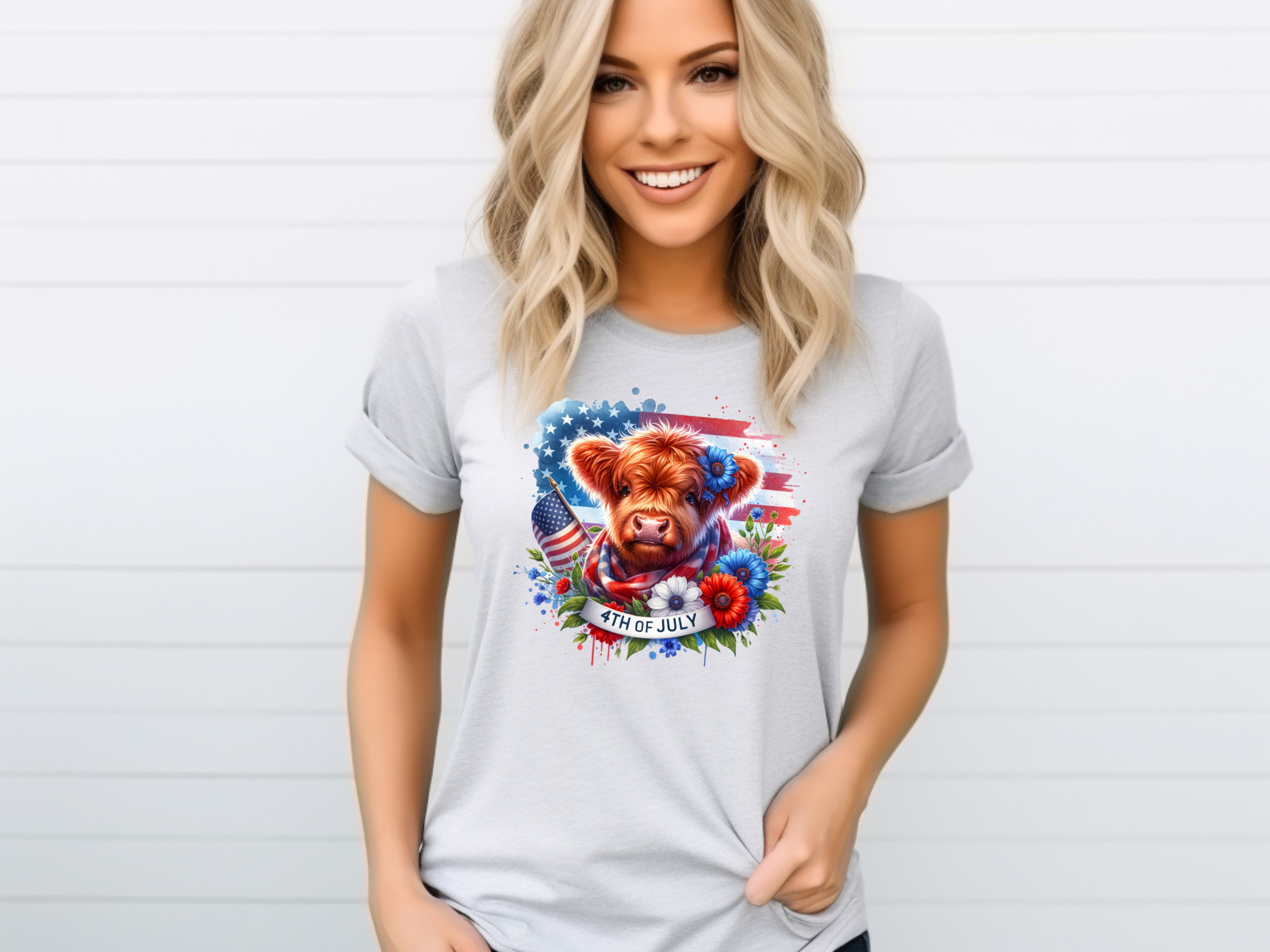 Highland Cow Patriotic Sublimation PNG  - Digital Download