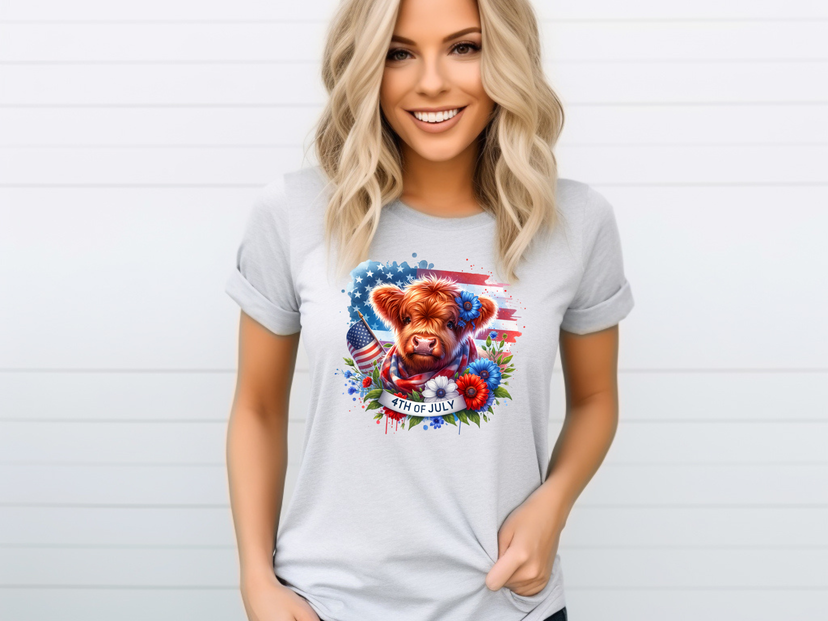 Highland Cow Patriotic Sublimation - PNG Digital Download