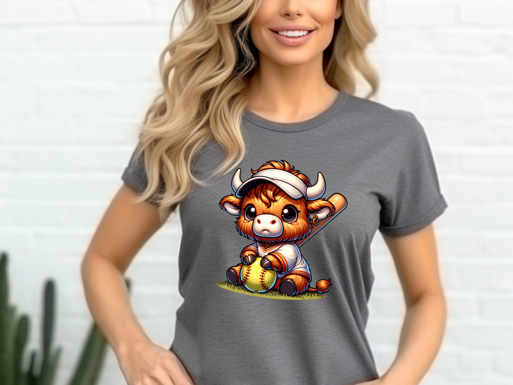 Highland Cow Softball Sublimation PNG  - Digital Download