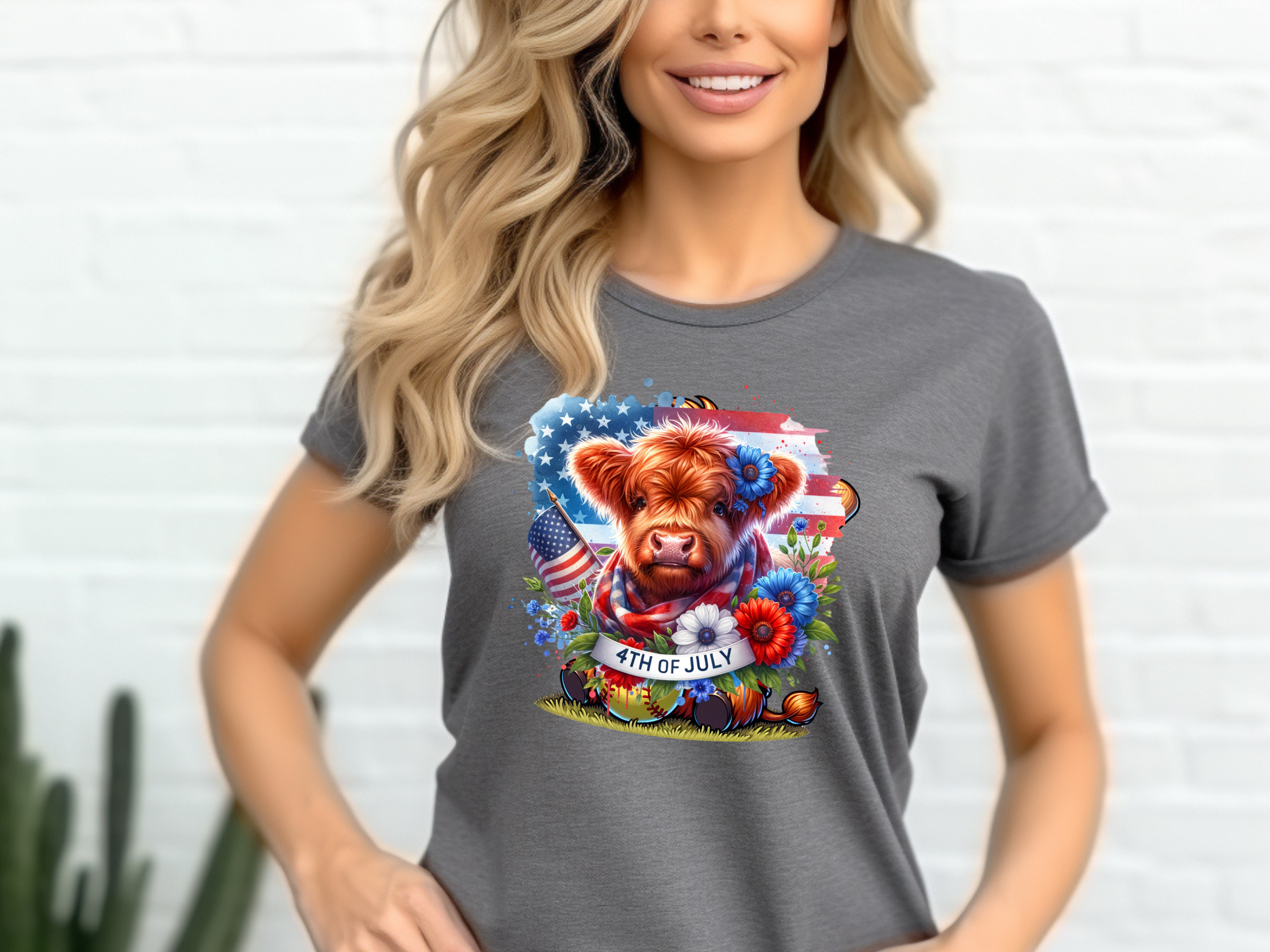 Highland Cow Patriotic Sublimation PNG  - Digital Download