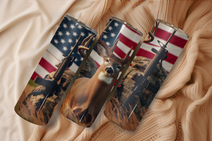 Deer Hunting American Flag - Tumbler