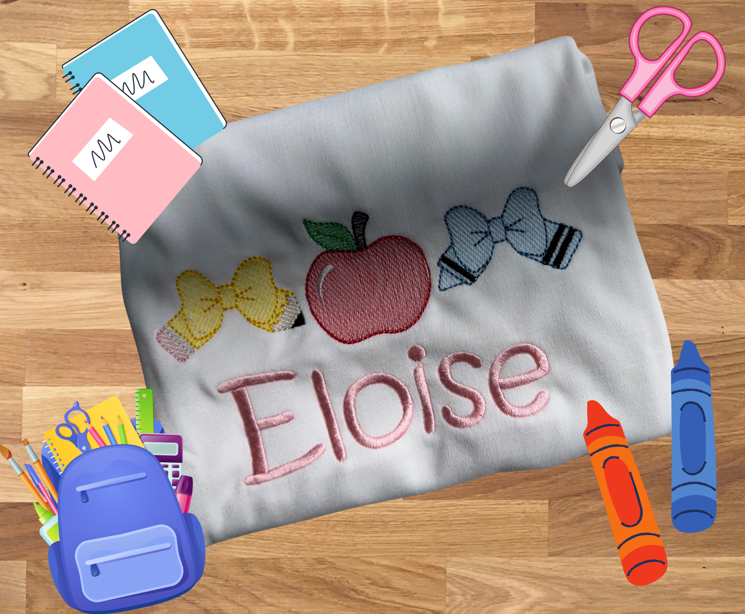 Back To School Pencil Bow Toddler - Kids Embroidery