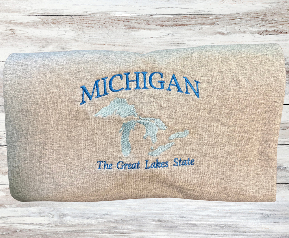 Michigan Great Lakes State - Crewneck Embroidery