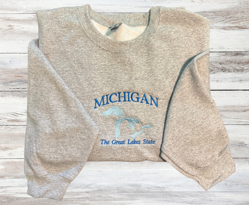 Michigan Great Lakes State - Crewneck Embroidery