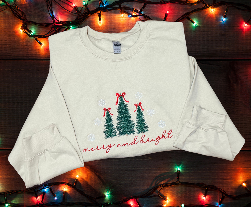 Merry And Bright - Crewneck Embroidery