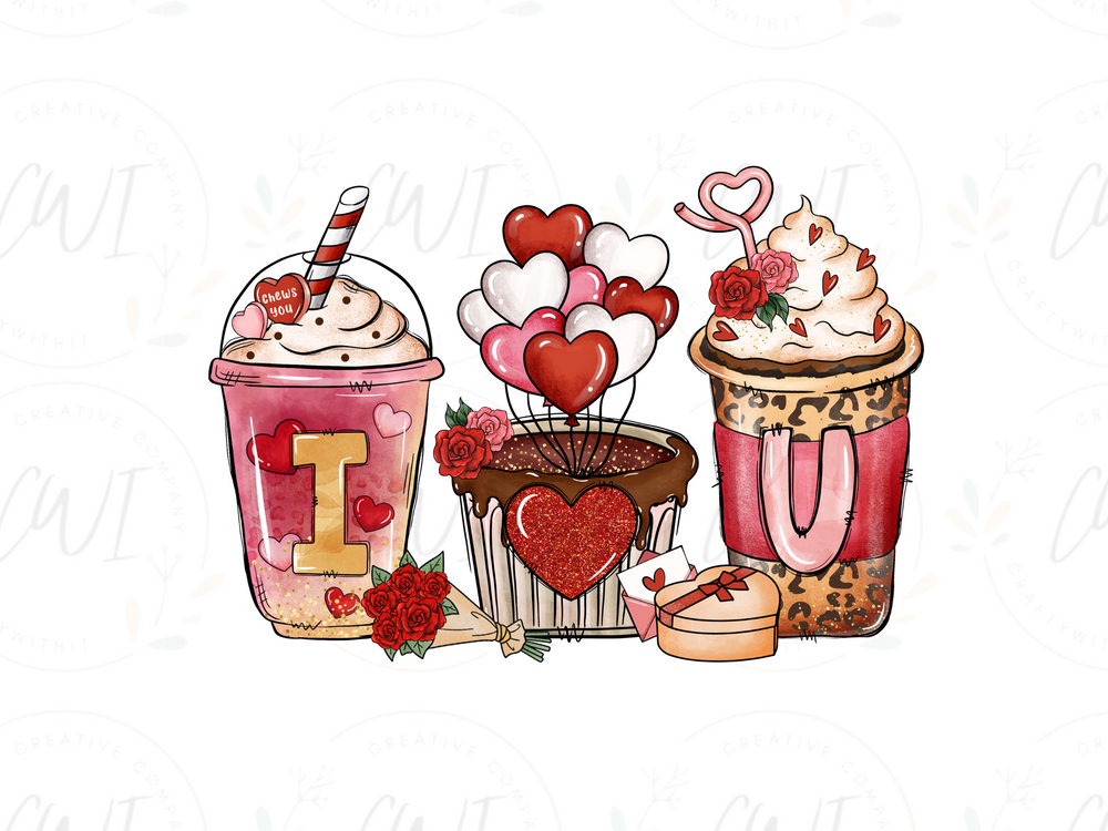 Valentines - Gang Sheet Iced Coffee - DTF Transfer