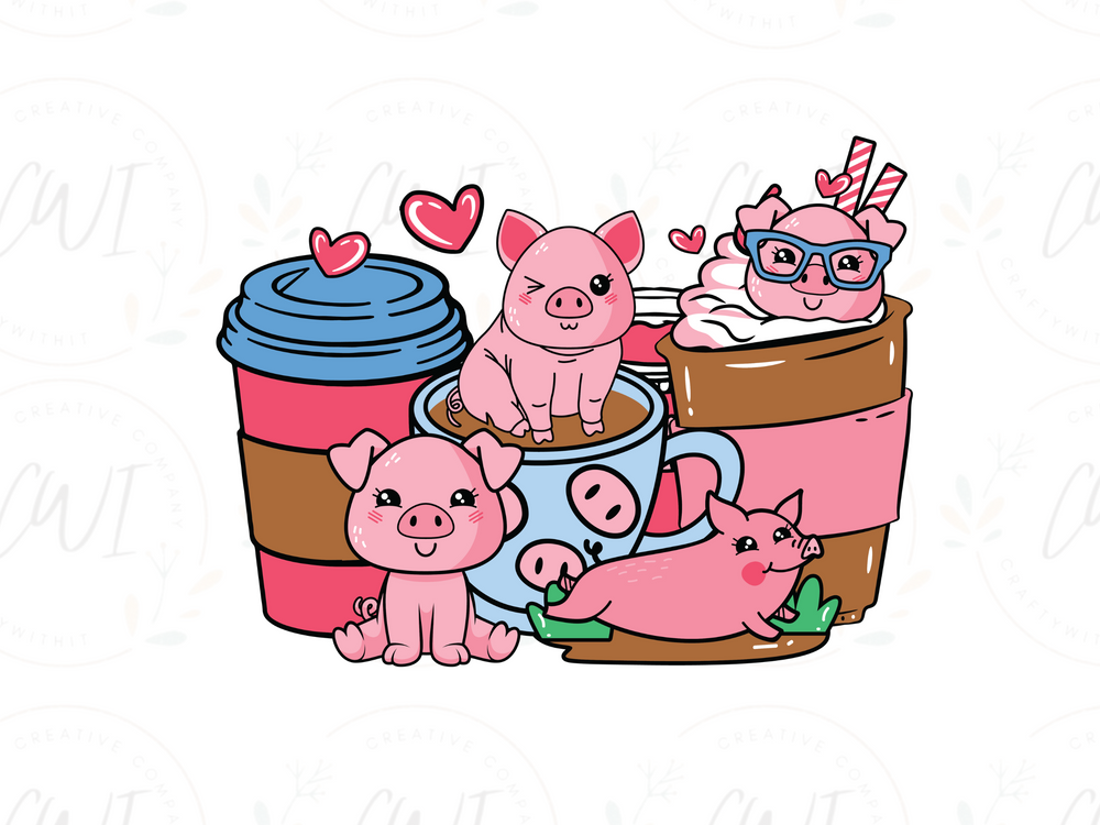 Valentines - Pigs With Coffee - DTF Transfer