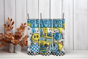 Teacher With School Bus 3D Puff Tumbler