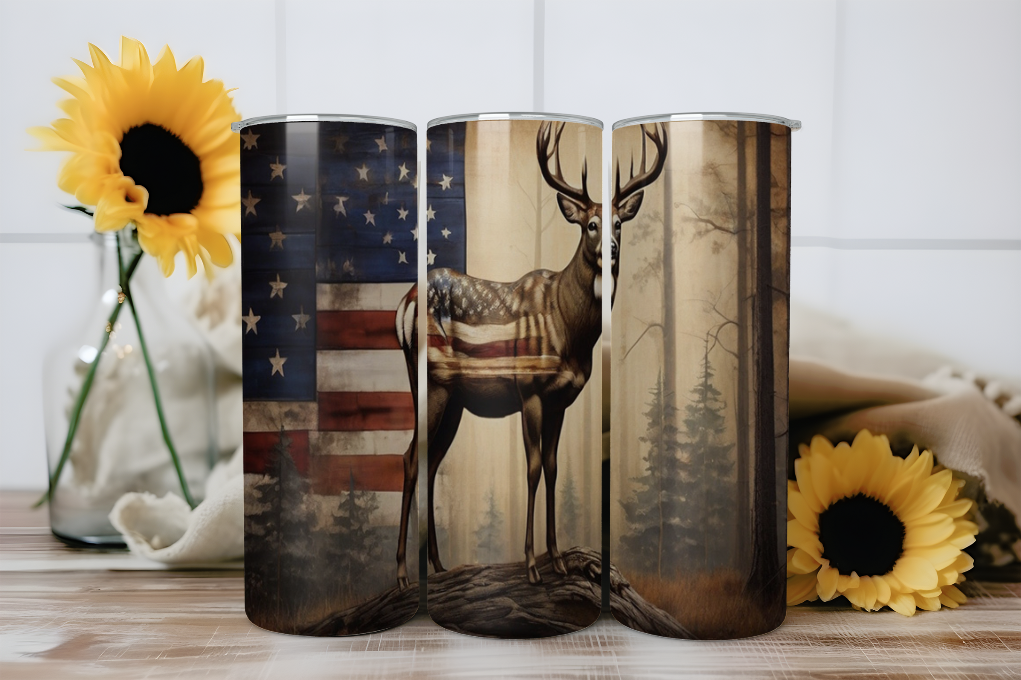 Buck With American Flag 1 - Tumbler Digital Download