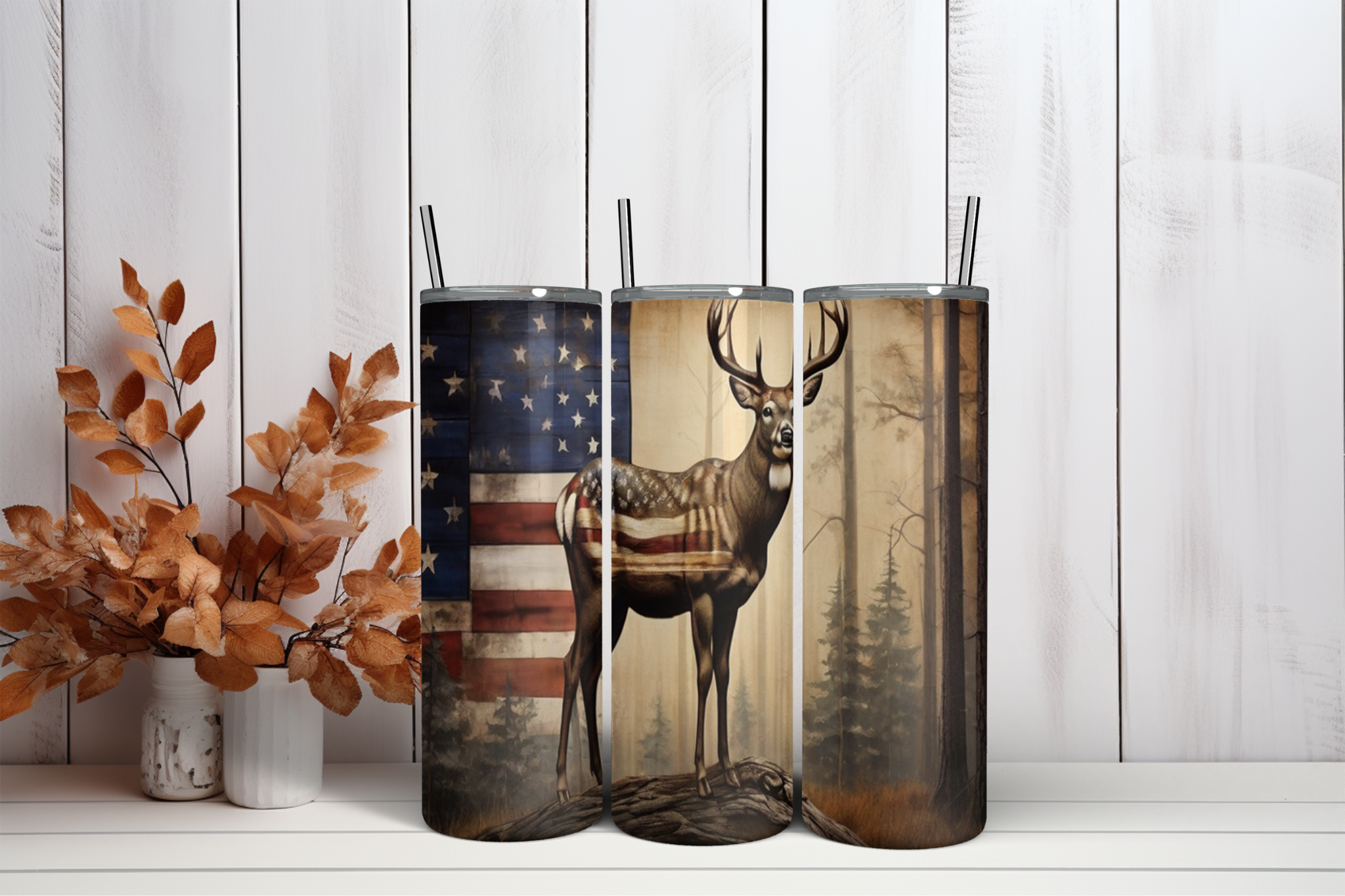 Buck With American Flag 1 - Tumbler Digital Download